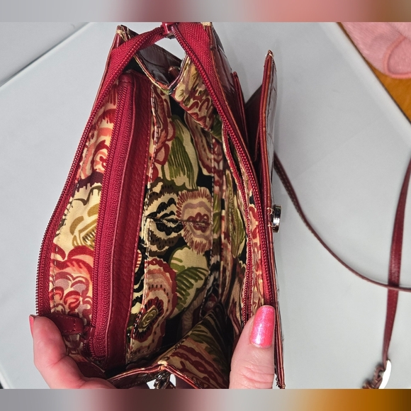 Brighton Croc-Embossed Wine Crossbody with Silver Ring - Picture 10 of 15